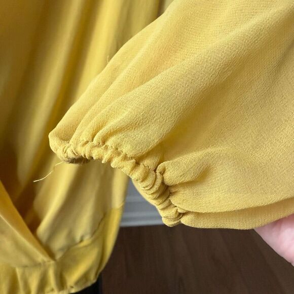 Garcia Marigold Yellow Mixed Material Plunging Shawl Neck Bodysuit M - Picture 5 of 7